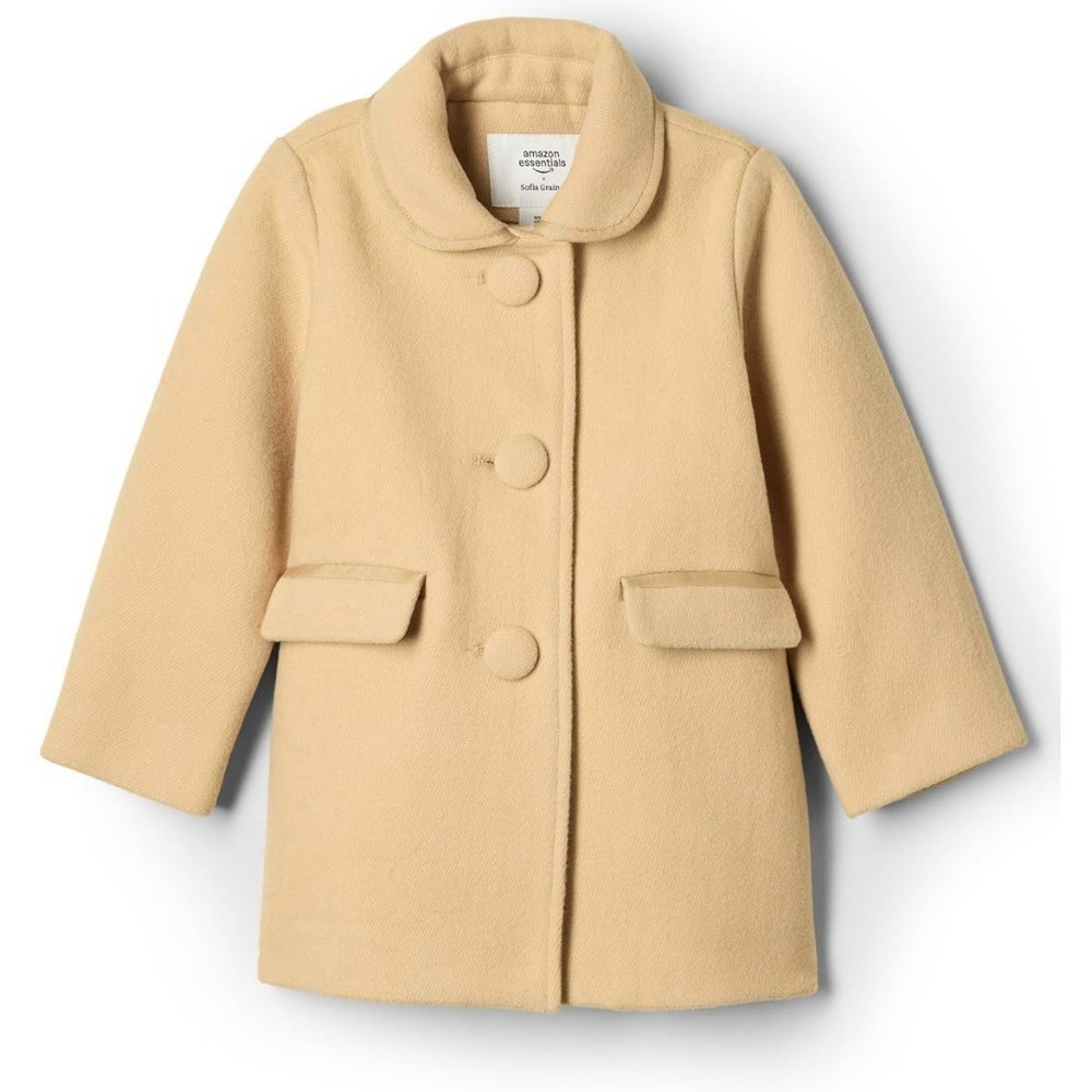 Amazon Essentials x Sofia Grainge Girl's 3T Tan Wool Blend Coat NWT Classic Chic
